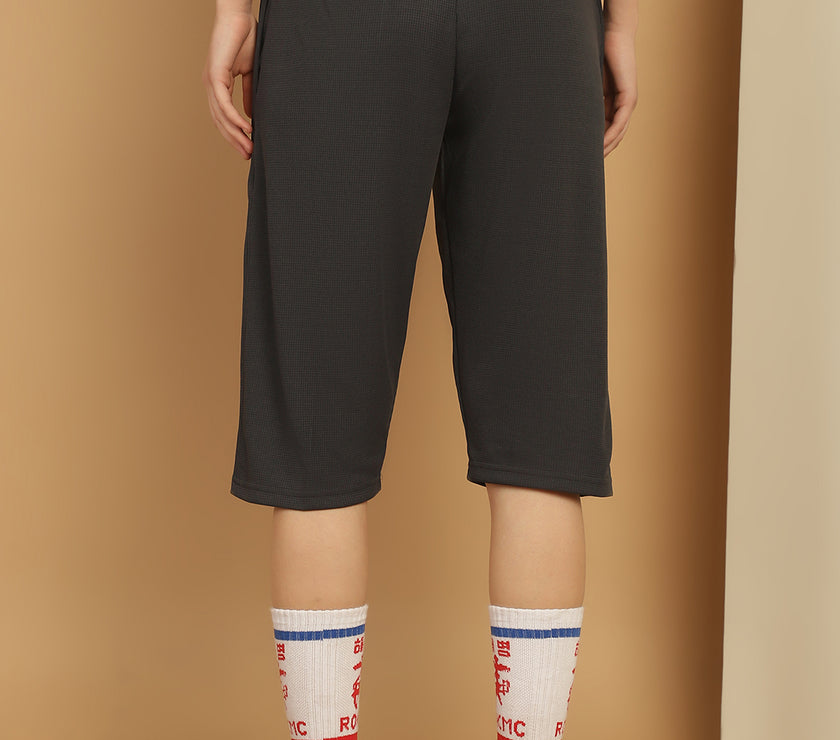 Mack Jonney Solid Grey Regular Fit Polyster Lycra Capri For Women