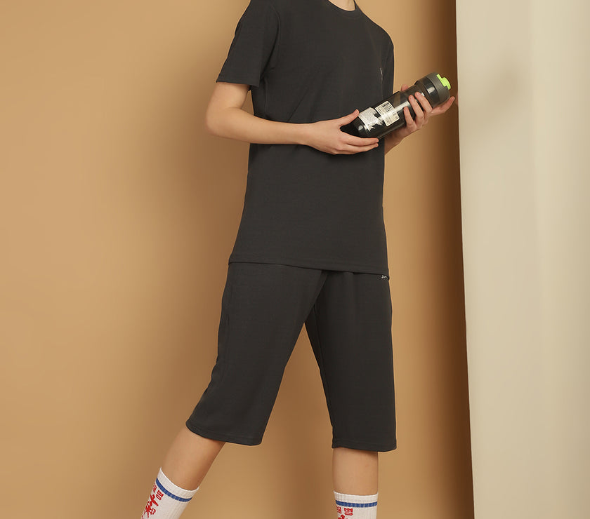 Mack Jonney Solid Grey Regular Fit Polyster Lycra Capri For Women