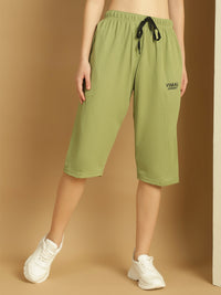 Mack Jonney Solid Light Green Regular Fit Polyster Lycra Capri For Women