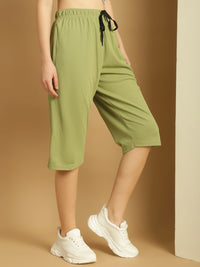 Mack Jonney Solid Light Green Regular Fit Polyster Lycra Capri For Women