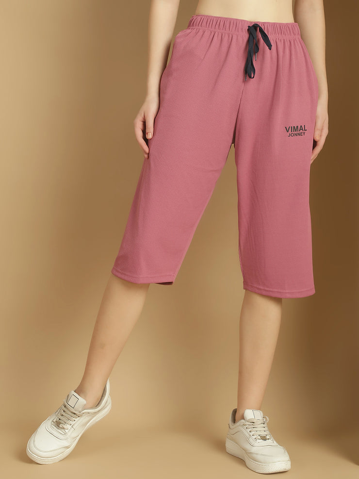 Mack Jonney Solid Pink Regular Fit Polyster Lycra Capri For Women