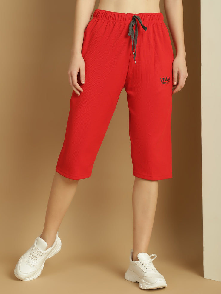 Mack Jonney Solid Red Regular Fit Polyster Lycra Capri For Women