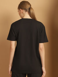 Mack Jonney Solid Black Round Neck Polyester Lycra Half sleeves Tshirt For Women