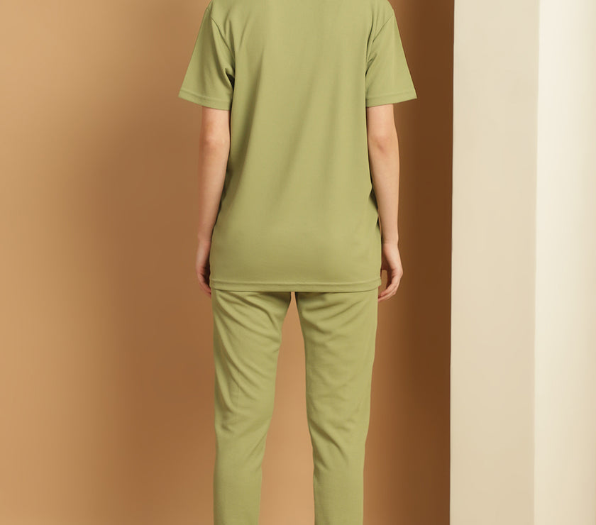 Mack Jonney Solid  Light Green  Polyester Lycra Half sleeves Co-ord Set Trackuit For Women