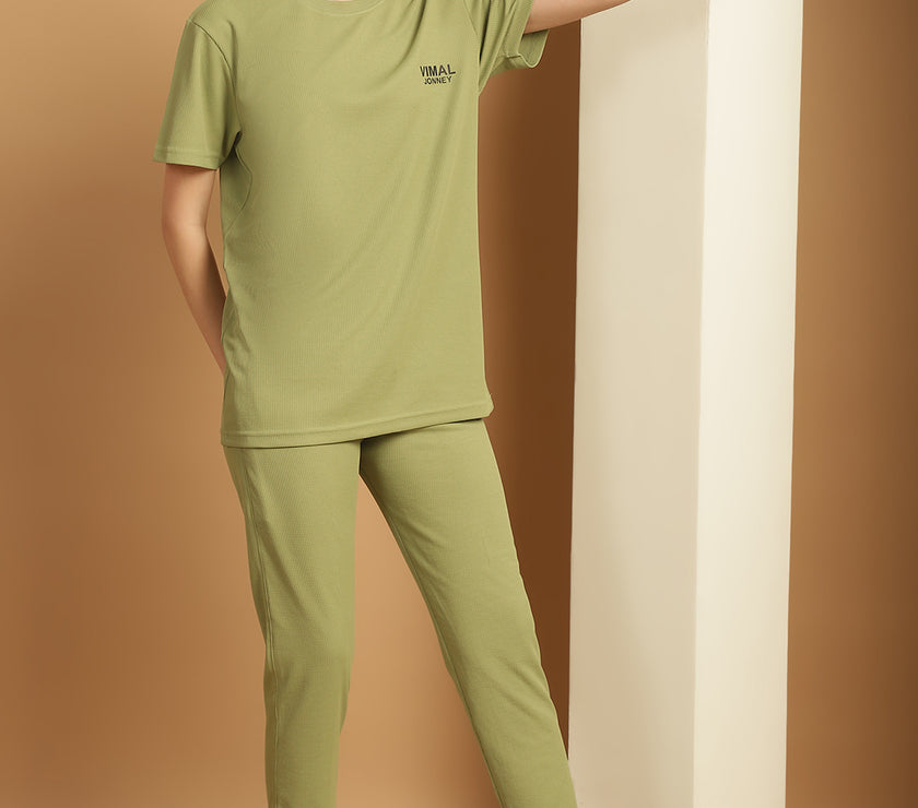 Mack Jonney Solid  Light Green  Polyester Lycra Half sleeves Co-ord Set Trackuit For Women
