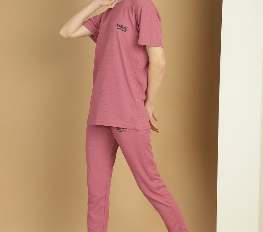 Mack Jonney Solid  Pink  Polyester Lycra Half sleeves Co-ord Set Trackuit For Women