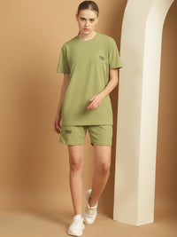 Mack Jonney Solid  Light Green  Polyester Lycra Half sleeves Co-ord Set Trackuit For Women