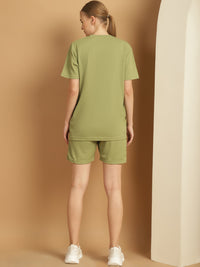 Mack Jonney Solid  Light Green  Polyester Lycra Half sleeves Co-ord Set Trackuit For Women