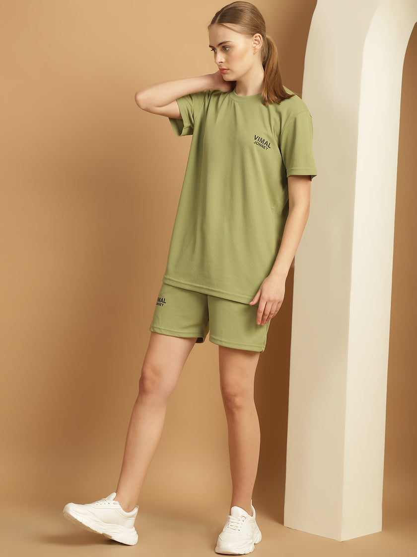 Mack Jonney Solid  Light Green  Polyester Lycra Half sleeves Co-ord Set Trackuit For Women