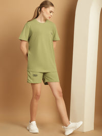 Mack Jonney Solid  Light Green  Polyester Lycra Half sleeves Co-ord Set Trackuit For Women