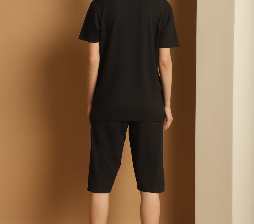 Mack Jonney Solid  Black  Polyester Lycra Half sleeves Co-ord Set Trackuit For Women