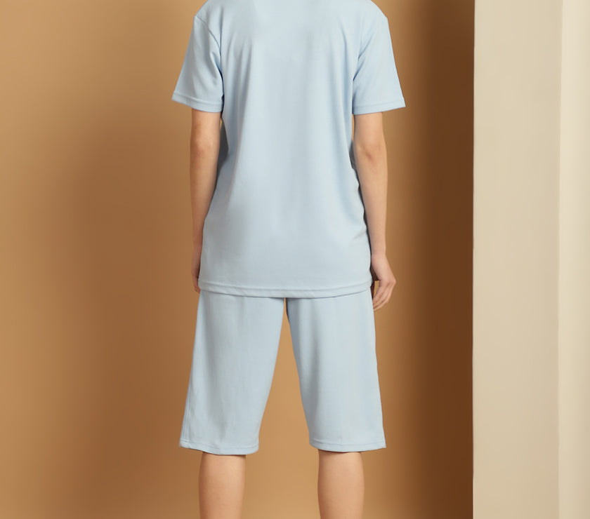 Mack Jonney Solid  Light Blue  Polyester Lycra Half sleeves Co-ord Set Trackuit For Women