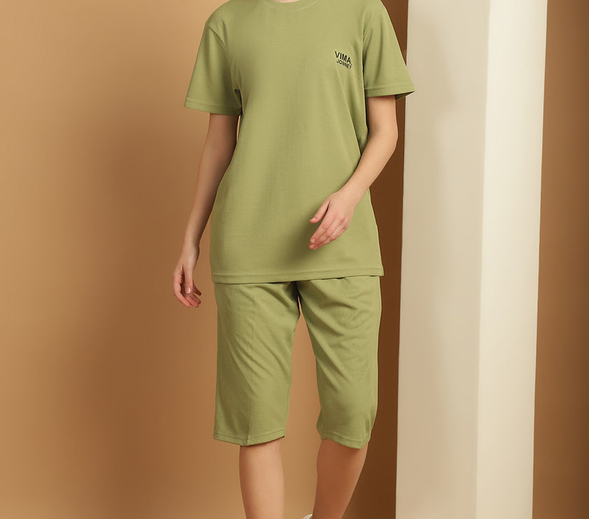 Mack Jonney Solid  Light Green  Polyester Lycra Half sleeves Co-ord Set Trackuit For Women