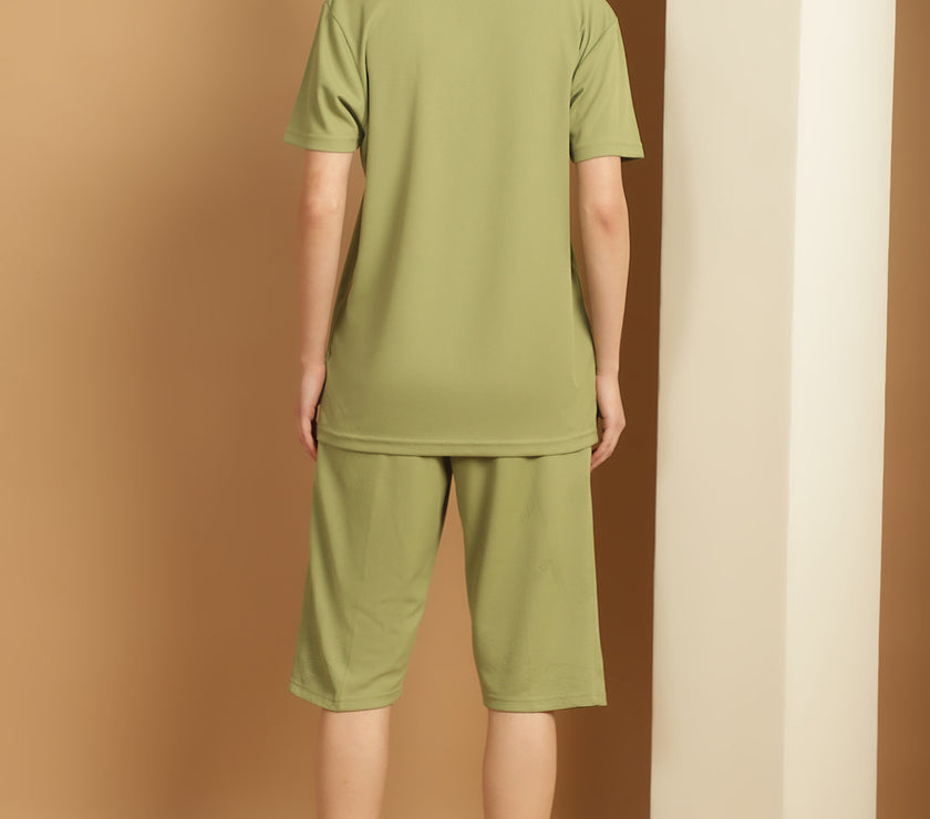 Mack Jonney Solid  Light Green  Polyester Lycra Half sleeves Co-ord Set Trackuit For Women