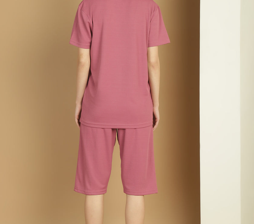 Mack Jonney Solid  Pink  Polyester Lycra Half sleeves Co-ord Set Trackuit For Women