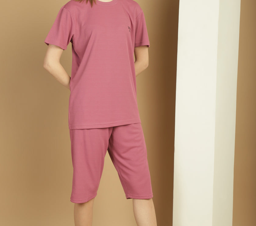 Mack Jonney Solid  Pink  Polyester Lycra Half sleeves Co-ord Set Trackuit For Women