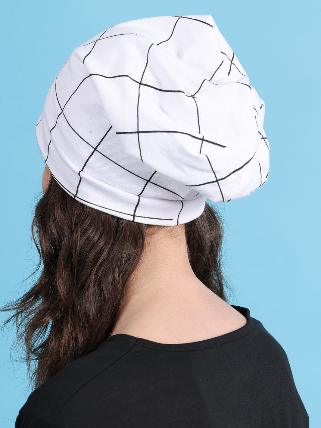 Mack Jonney check printed white cap for Women