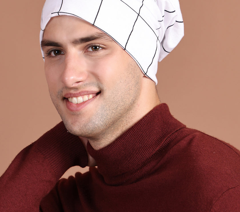 Mack Jonney check printed white cap for Men