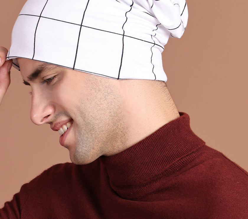 Mack Jonney check printed white cap for Men