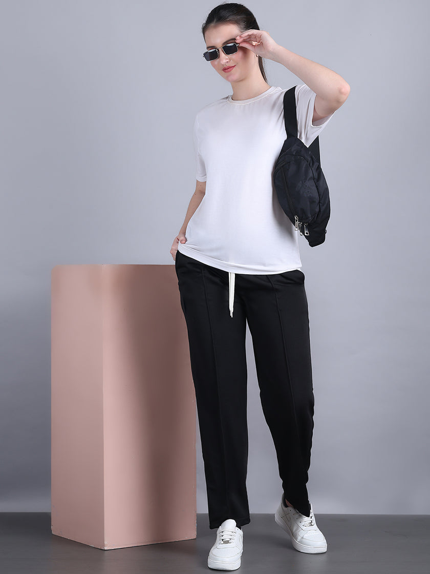 Mack Jonney Solid | Black | Relaxed Fit | Cotton Trackpant For Women