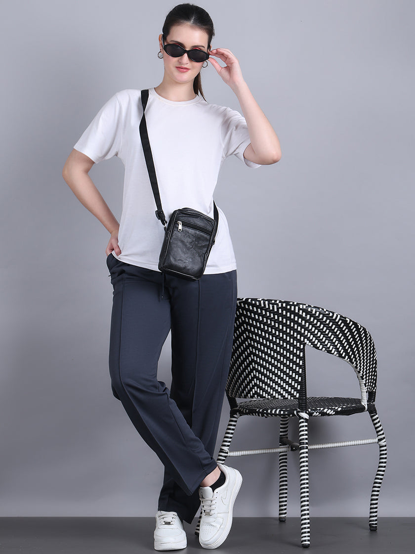 Mack Jonney Solid | Grey | Relaxed Fit | Cotton Trackpant For Women