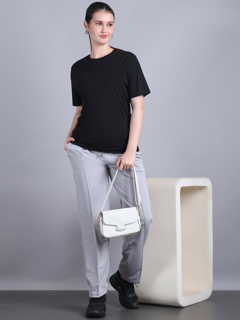 Mack Jonney Solid | Greyy | Relaxed Fit | Cotton Trackpant For Women