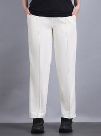 Mack Jonney Solid | off white | Relaxed Fit | Cotton Trackpant For Women