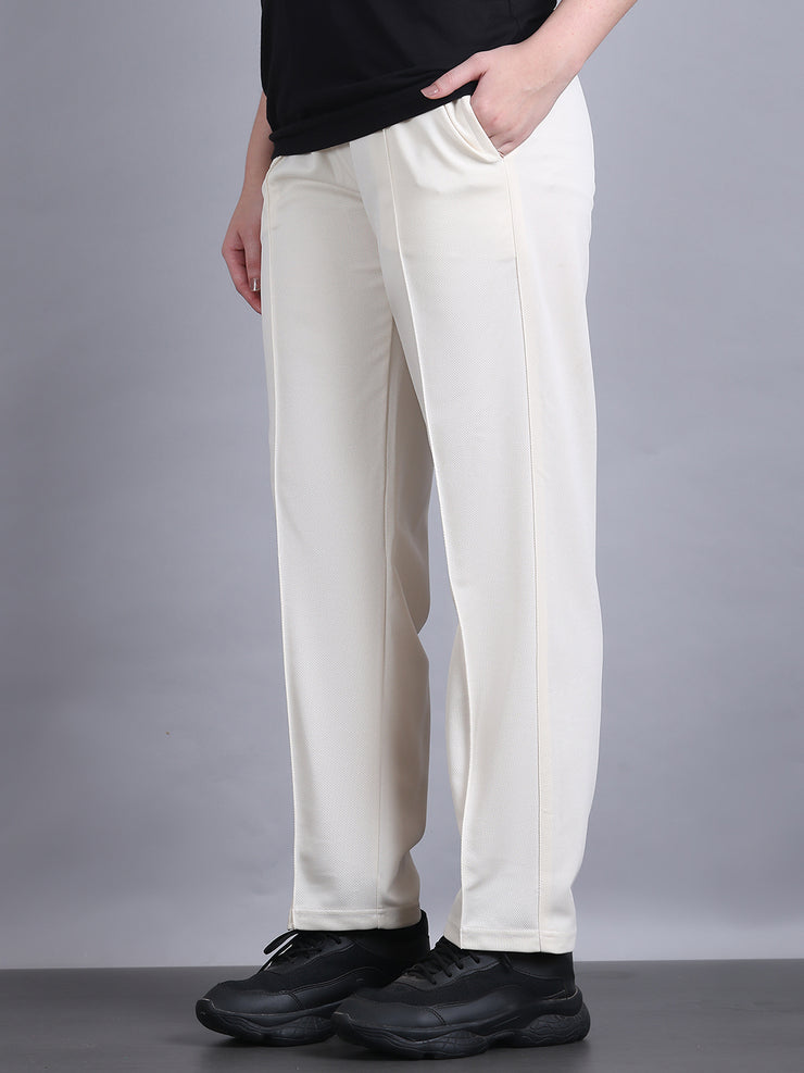 Mack Jonney Solid | off white | Relaxed Fit | Cotton Trackpant For Women