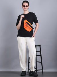 Mack Jonney Solid | off white | Relaxed Fit | Cotton Trackpant For Women