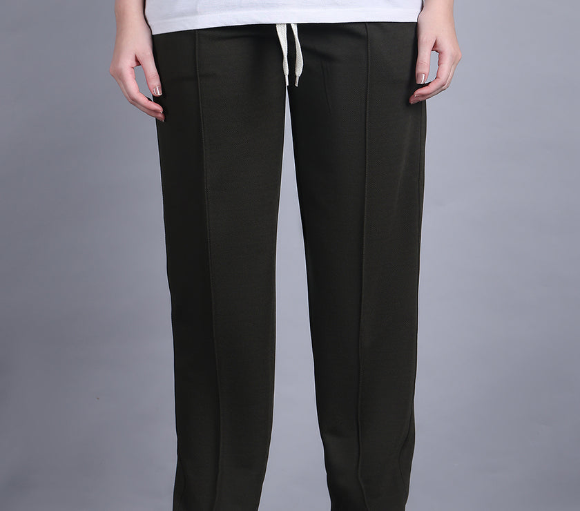 Mack Jonney Solid | Olive | Relaxed Fit | Cotton Trackpant For Women
