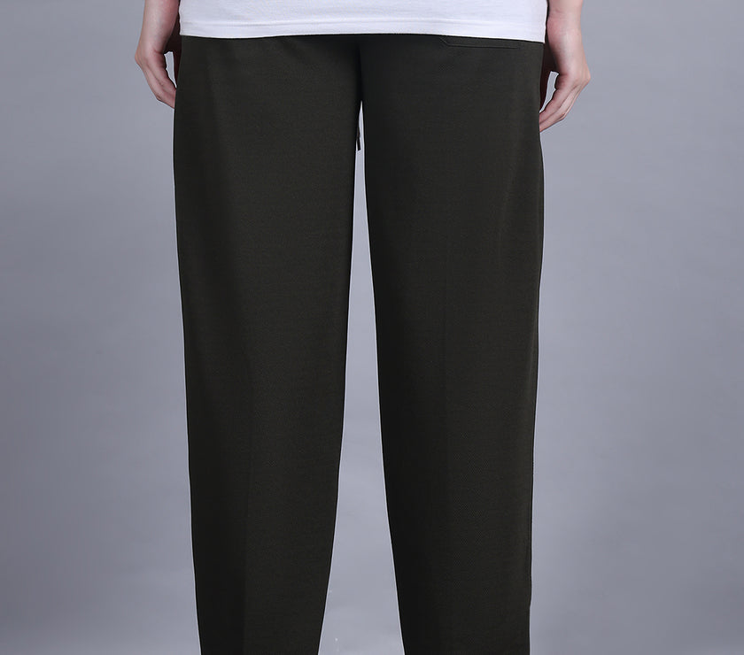Mack Jonney Solid | Olive | Relaxed Fit | Cotton Trackpant For Women