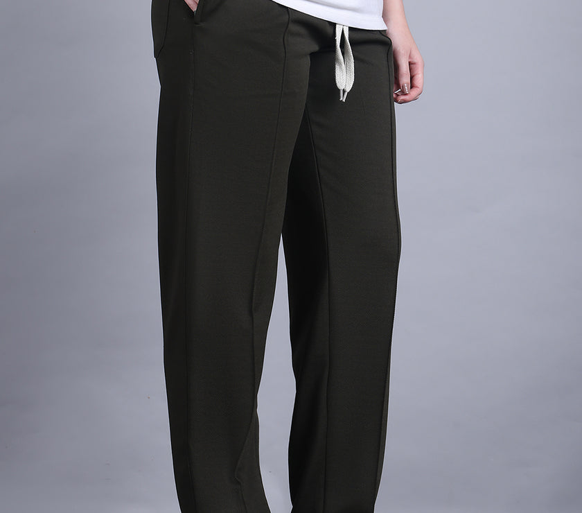 Mack Jonney Solid | Olive | Relaxed Fit | Cotton Trackpant For Women