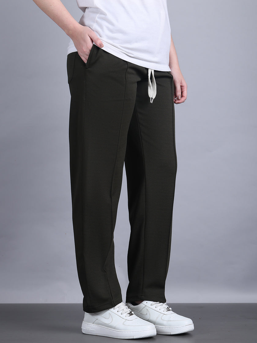 Mack Jonney Solid | Olive | Relaxed Fit | Cotton Trackpant For Women