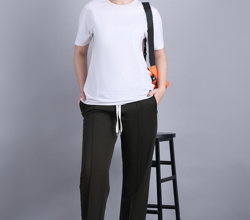 Mack Jonney Solid | Olive | Relaxed Fit | Cotton Trackpant For Women