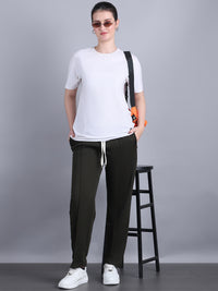 Mack Jonney Solid | Olive | Relaxed Fit | Cotton Trackpant For Women
