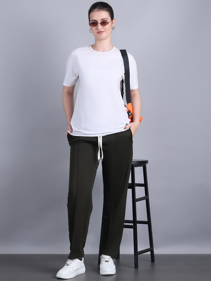 Mack Jonney Solid | Olive | Relaxed Fit | Cotton Trackpant For Women