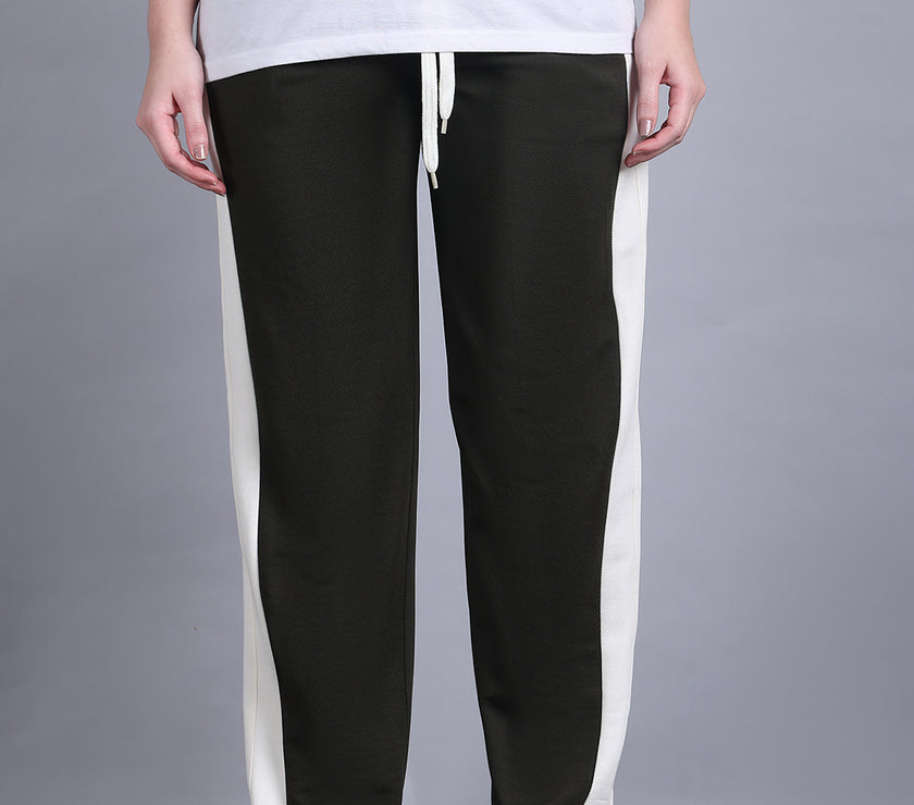 Mack Jonney Colorblock | Olive | Relaxed Fit | Cotton Trackpant For Women