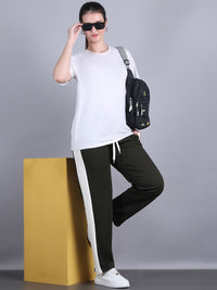 Mack Jonney Colorblock | Olive | Relaxed Fit | Cotton Trackpant For Women