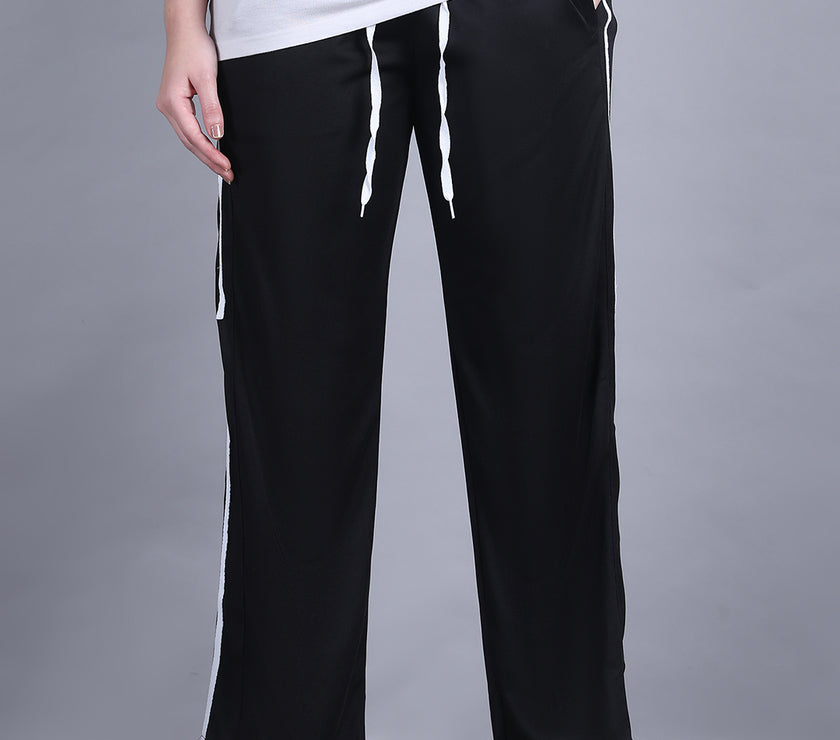 Mack Jonney Striped  | Black | Relaxed Fit | Polyster Lycra Trackpant For Women