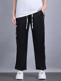 Mack Jonney Striped  | Black | Relaxed Fit | Polyster Lycra Trackpant For Women