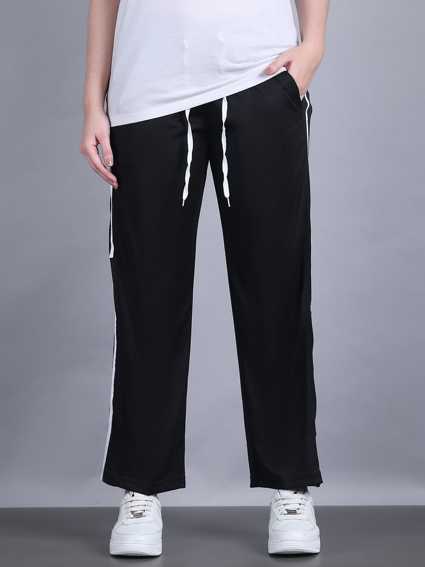 Mack Jonney Striped  | Black | Relaxed Fit | Polyster Lycra Trackpant For Women