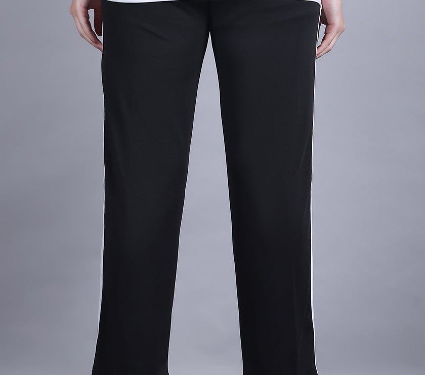 Mack Jonney Striped  | Black | Relaxed Fit | Polyster Lycra Trackpant For Women