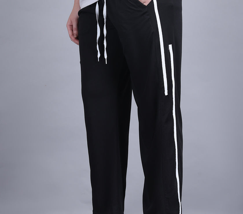 Mack Jonney Striped  | Black | Relaxed Fit | Polyster Lycra Trackpant For Women