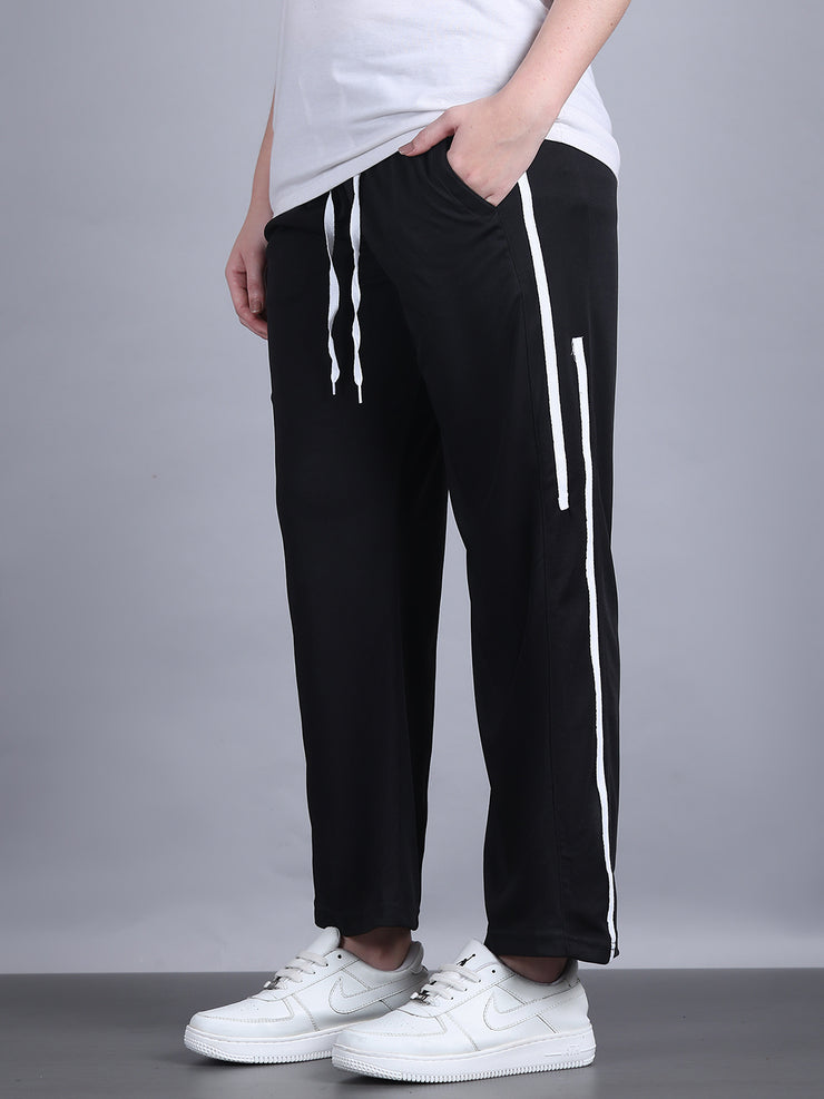Mack Jonney Striped  | Black | Relaxed Fit | Polyster Lycra Trackpant For Women