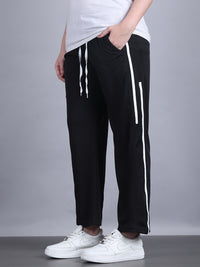 Mack Jonney Striped  | Black | Relaxed Fit | Polyster Lycra Trackpant For Women