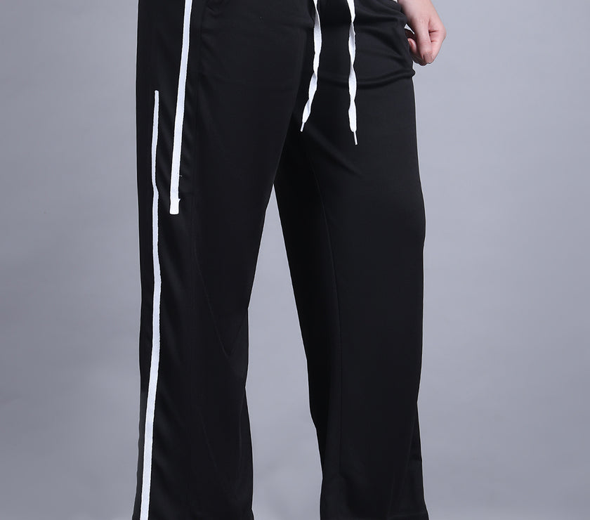 Mack Jonney Striped  | Black | Relaxed Fit | Polyster Lycra Trackpant For Women