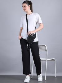Mack Jonney Striped  | Black | Relaxed Fit | Polyster Lycra Trackpant For Women