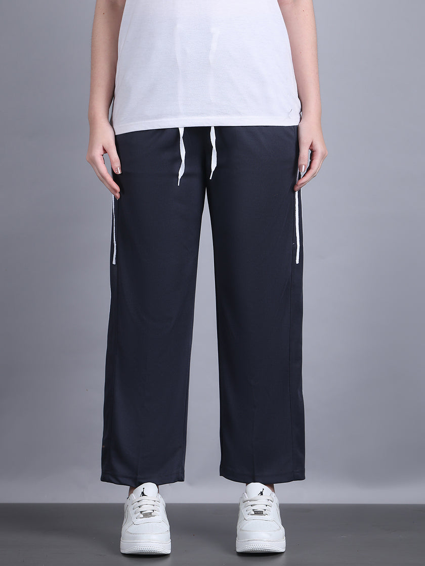 Mack Jonney Striped | Grey | Relaxed Fit | Polyster Lycra Trackpant For Women