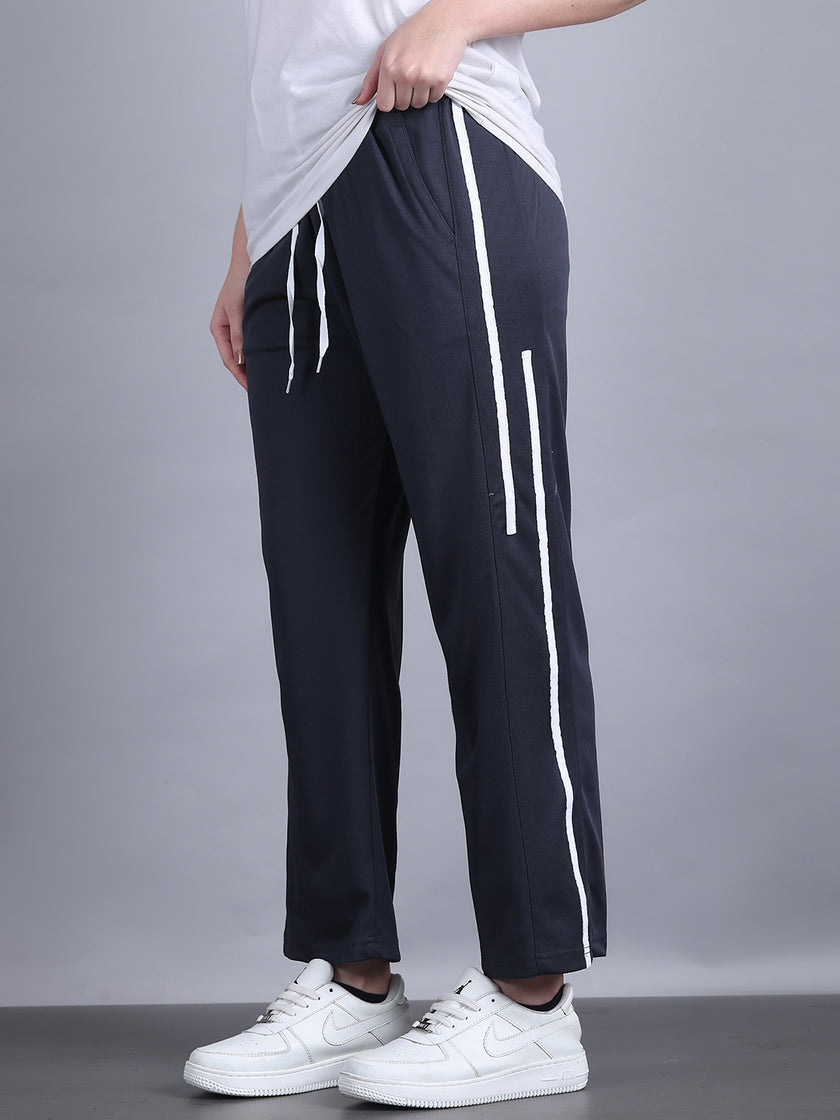 Mack Jonney Striped | Grey | Relaxed Fit | Polyster Lycra Trackpant For Women