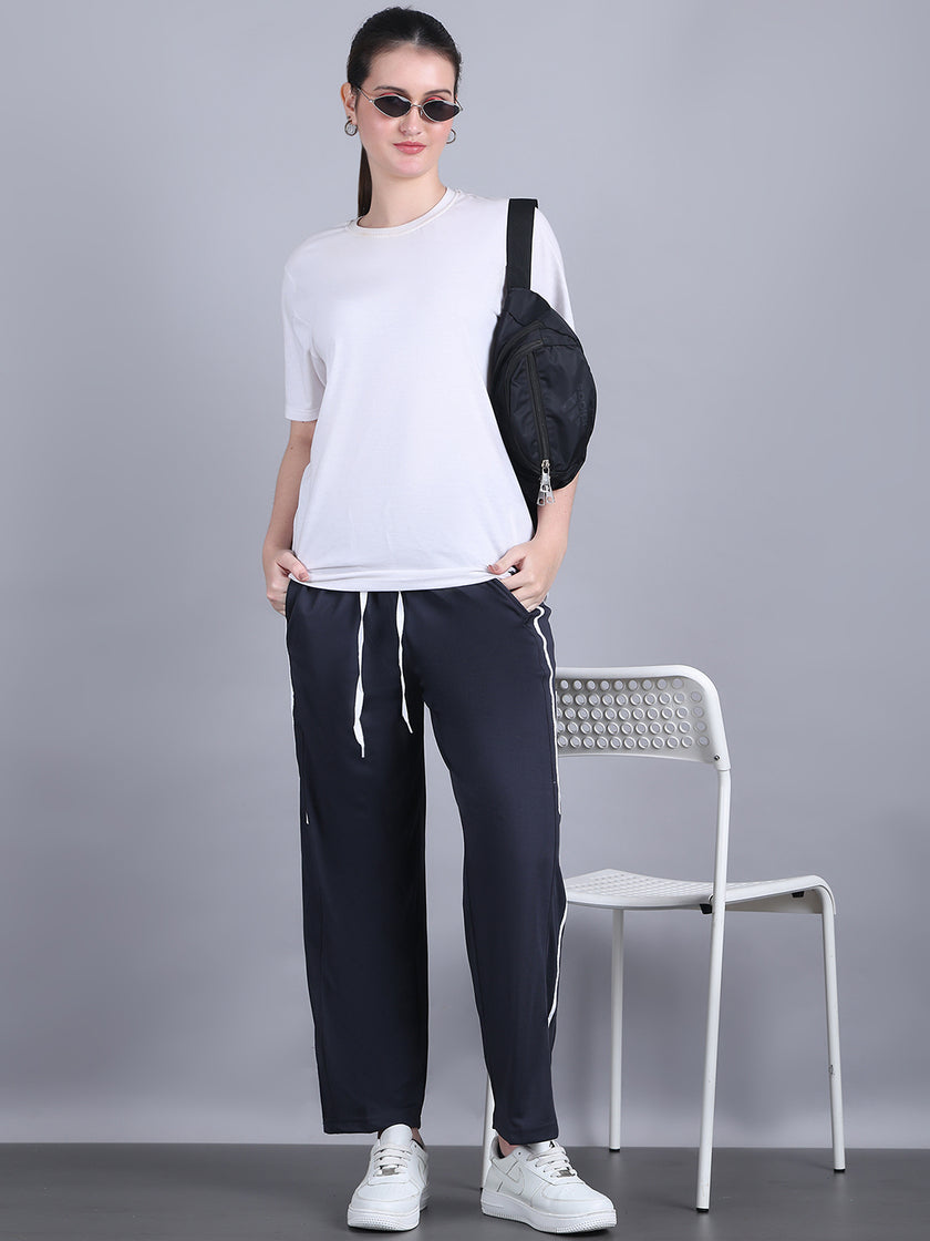 Mack Jonney Striped | Grey | Relaxed Fit | Polyster Lycra Trackpant For Women